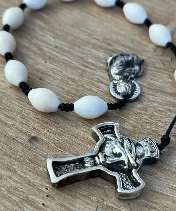 Handmade Camel Bone Prayer Beads with Silver Jesus and Cross Figures